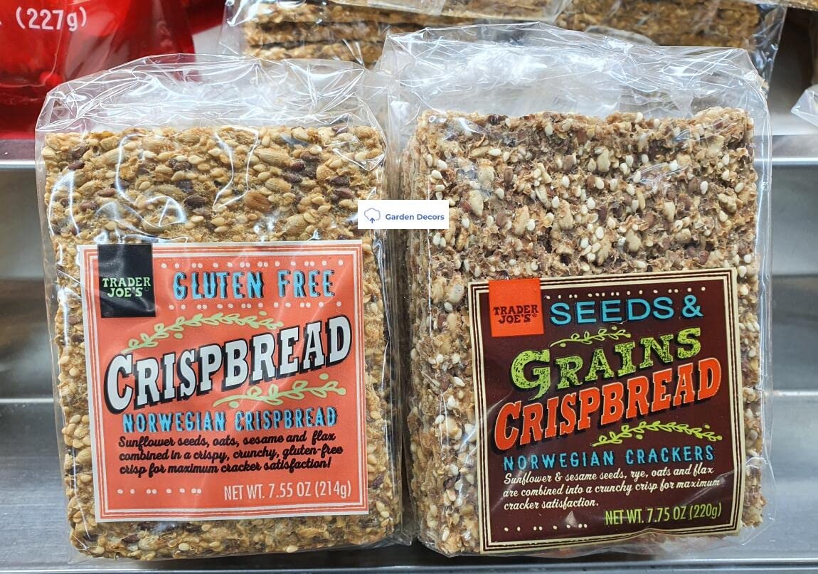 Cracker Trader Joe’s front packaging showing both Norwegian crispbread bags and serving ideas