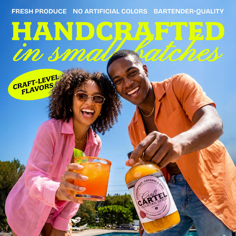 Craft Cartel with passionfruit, basil, and cayenne arranged, shows real ingredients benefit