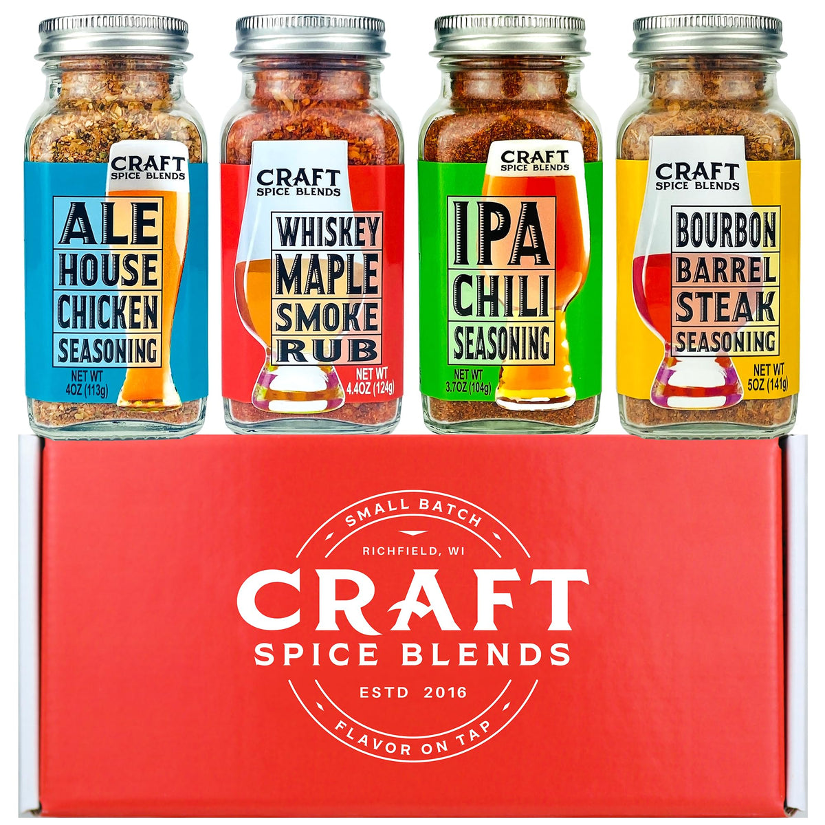 Craft Spice Blends front packaging showing four spice jars, gift ready