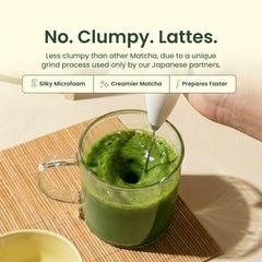 Crafti latte being poured into a mug for a creamy matcha beverage at home