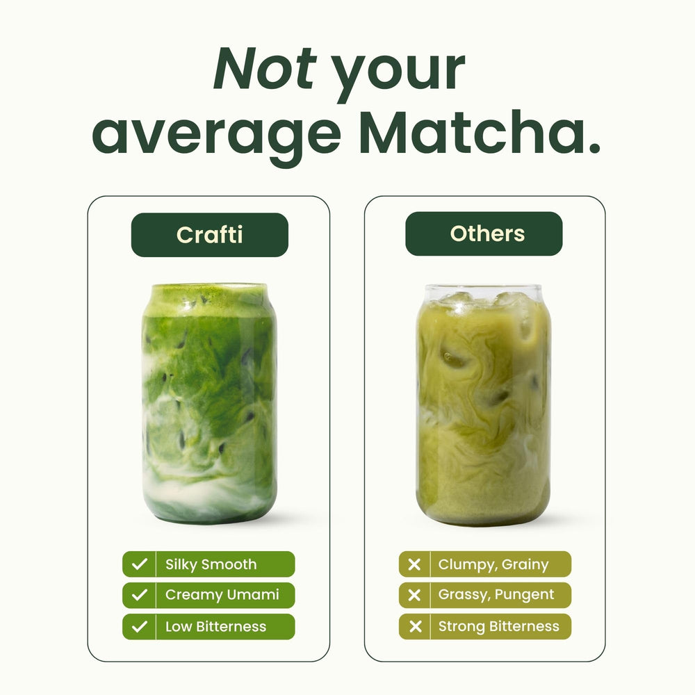 Crafti matcha blended in smoothie glass showing bright color and versatility