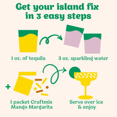 CRAFTMIX mango margarita in a glass with ice showcasing quick-mixing refreshment