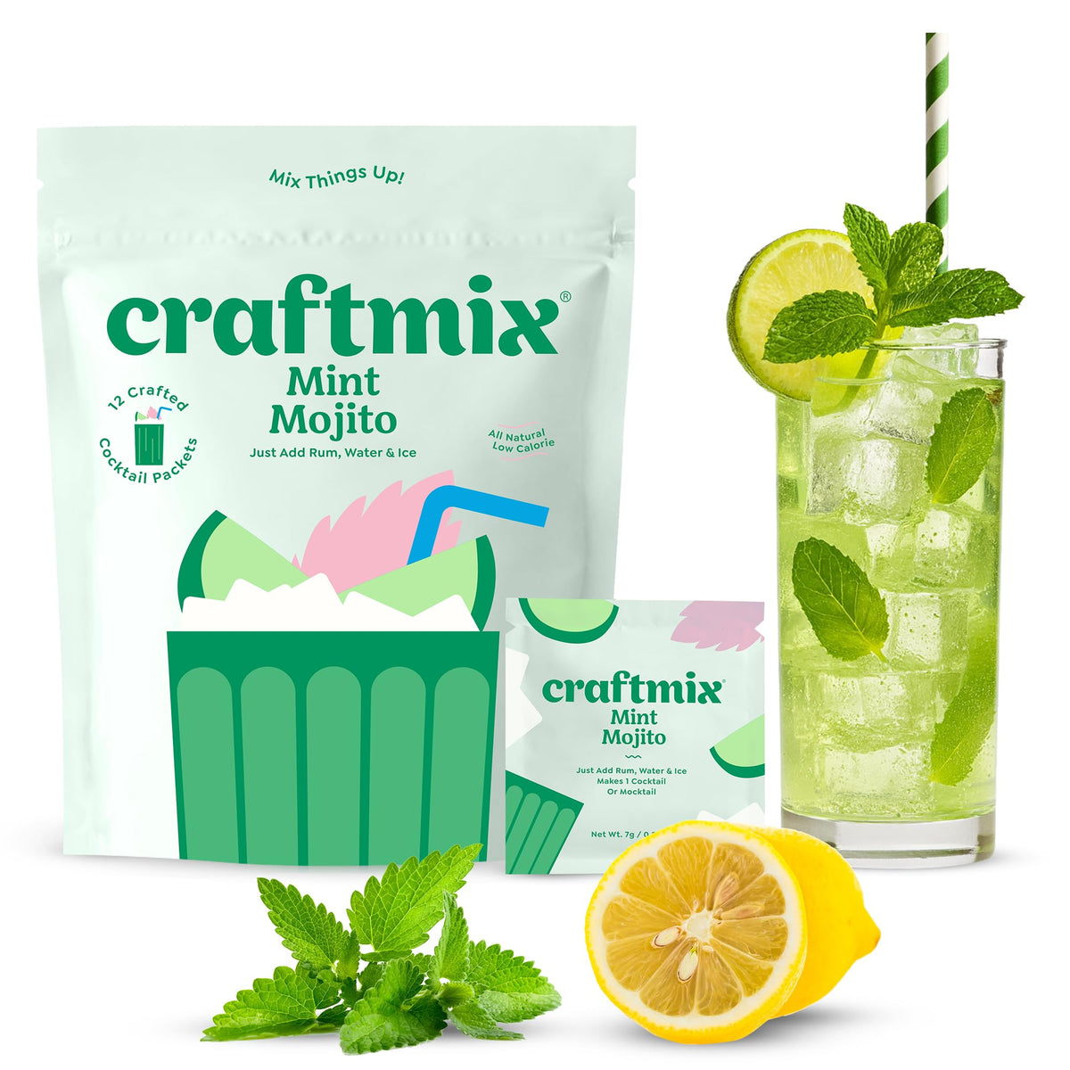 CRAFTMIX front pack of 12 mint mojito packets showing branding and convenience