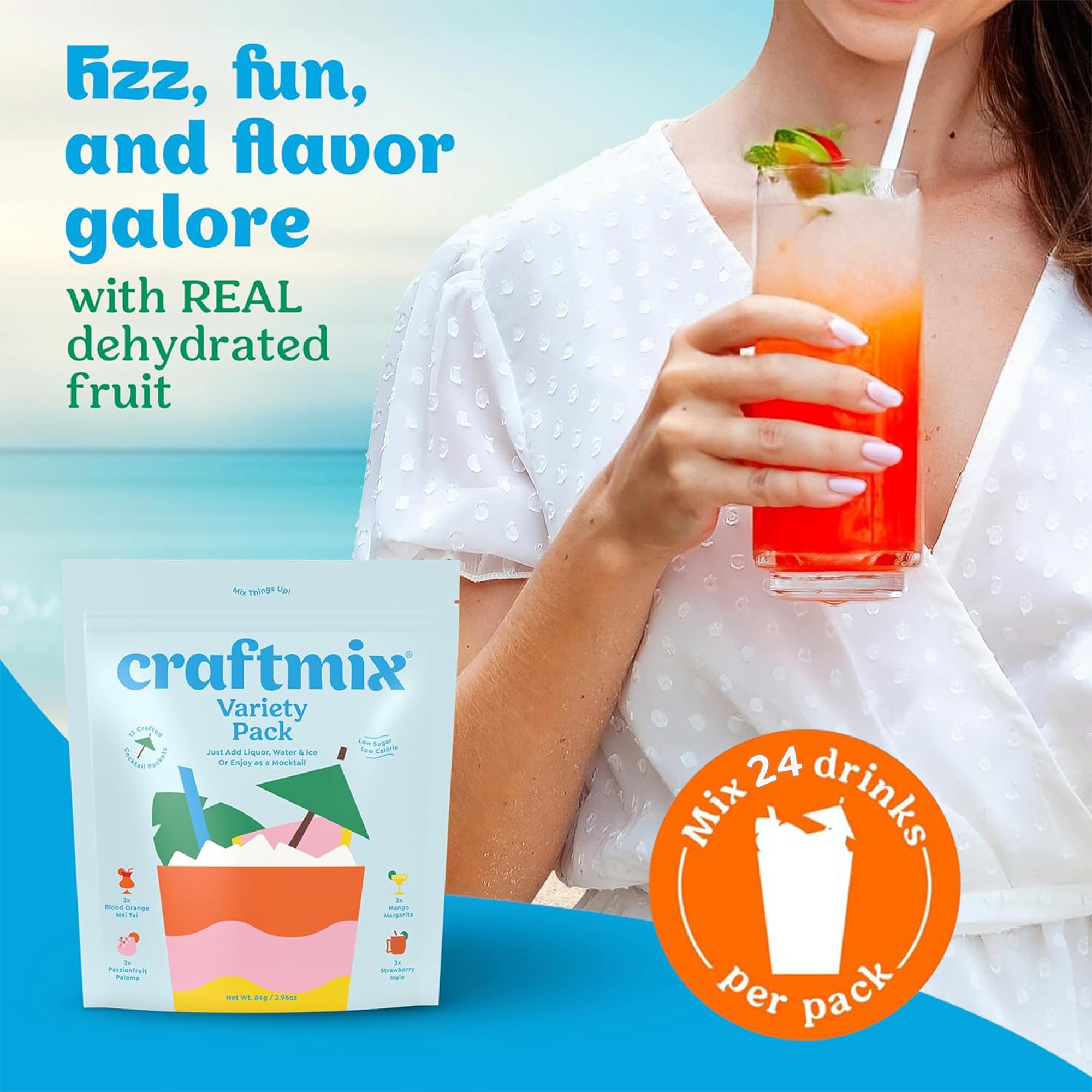CRAFTMIX close-up Mango Margarita packet showing tropical, low-calorie mix