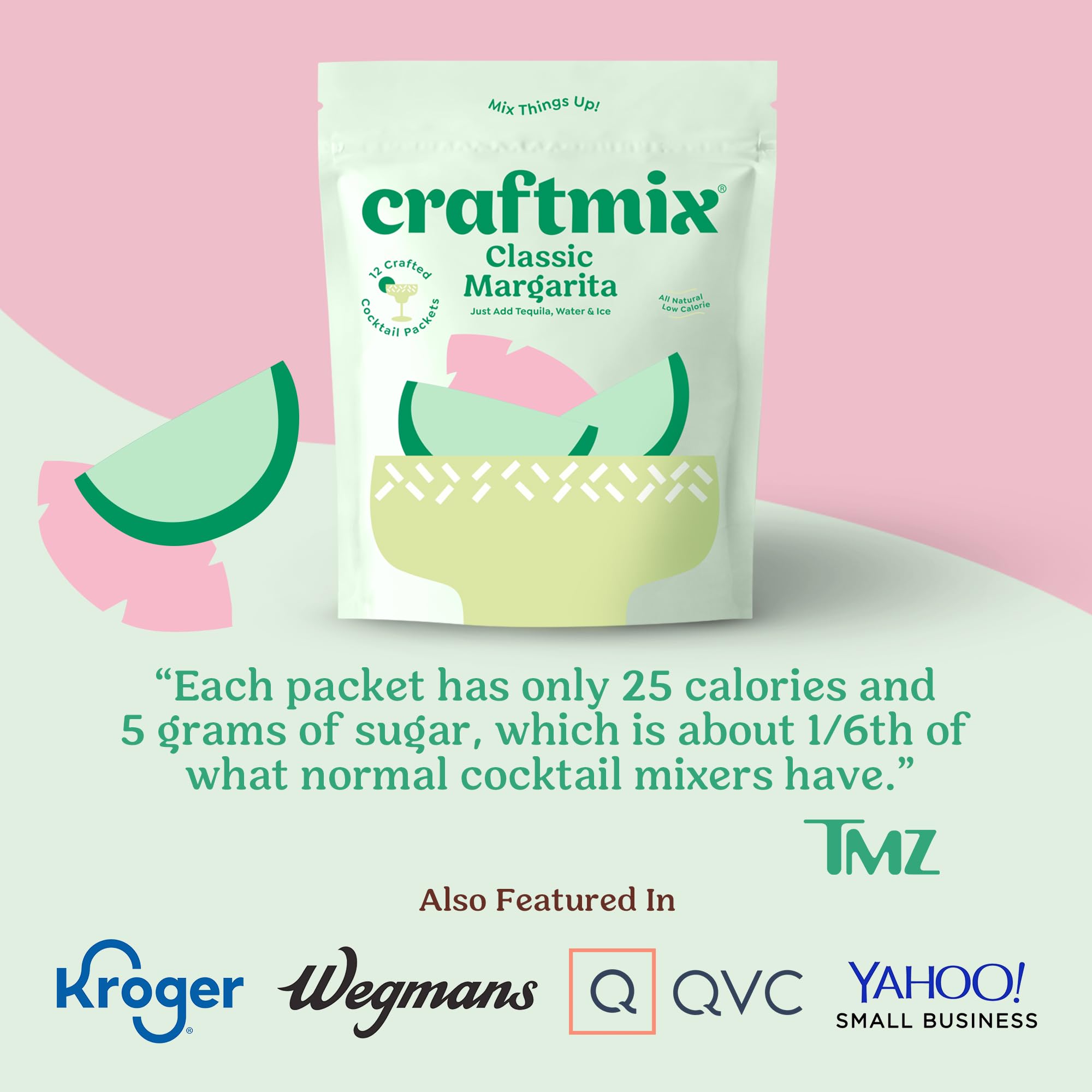 CRAFTMIX packet next to measuring shot glass to show serving size clarity