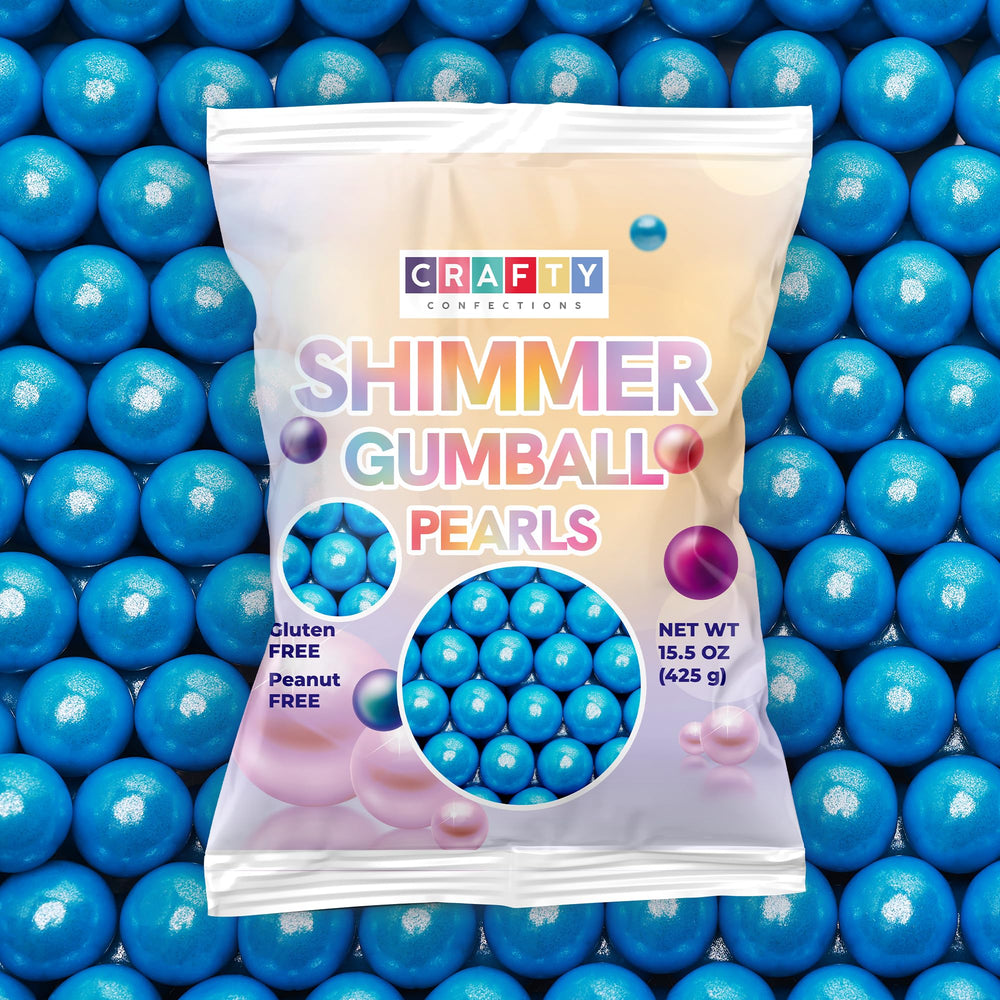 Crafty Confections bag front showing 15 oz shimmer gumballs and bright colors for vending