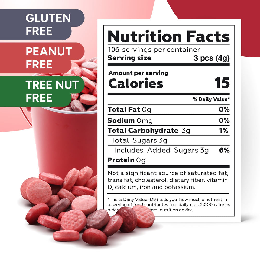 Crafty Confections back nutrition label close-up, clarifies ingredients and serving size