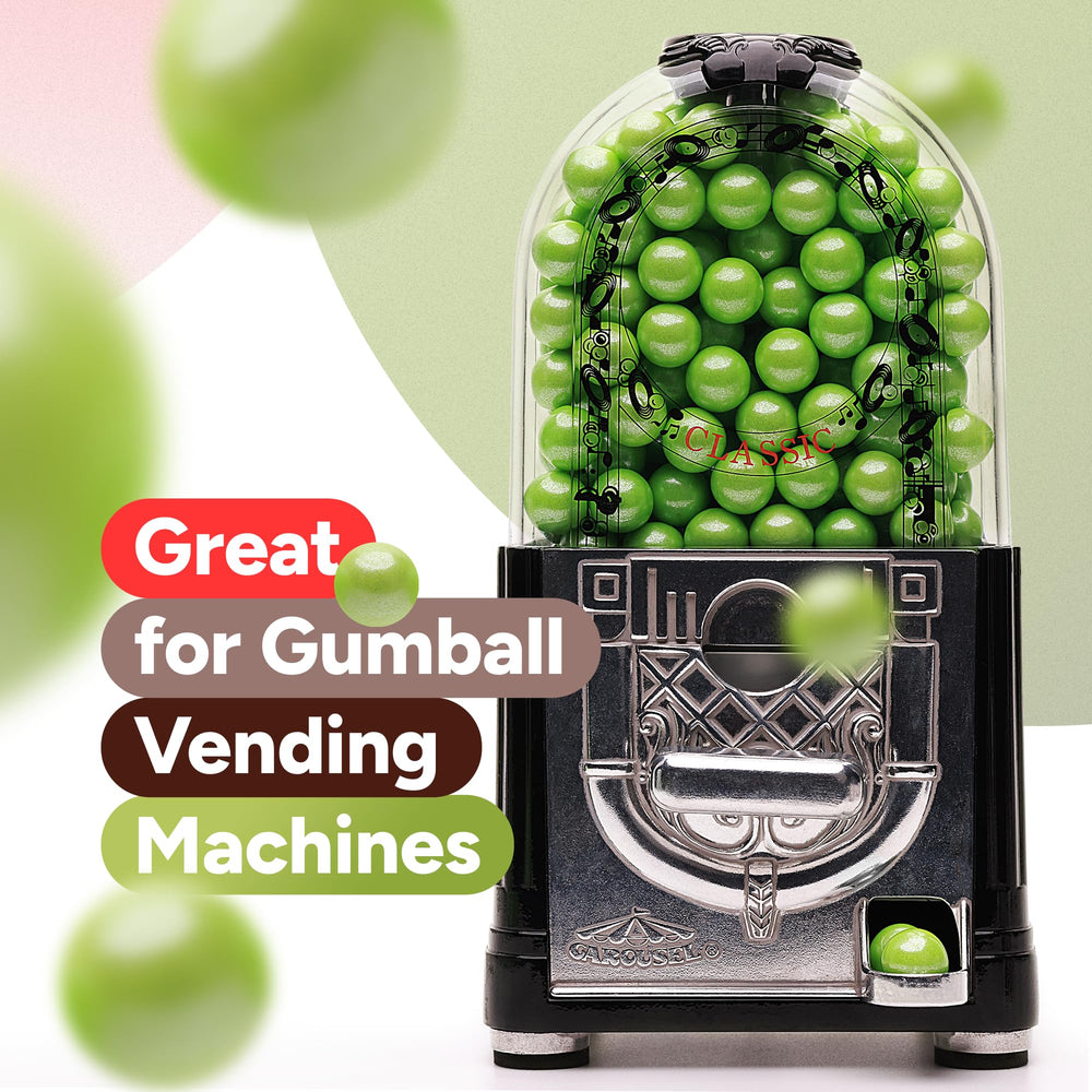 Crafty Confections gumball next to a coin to show 16mm size and perfect machine fit