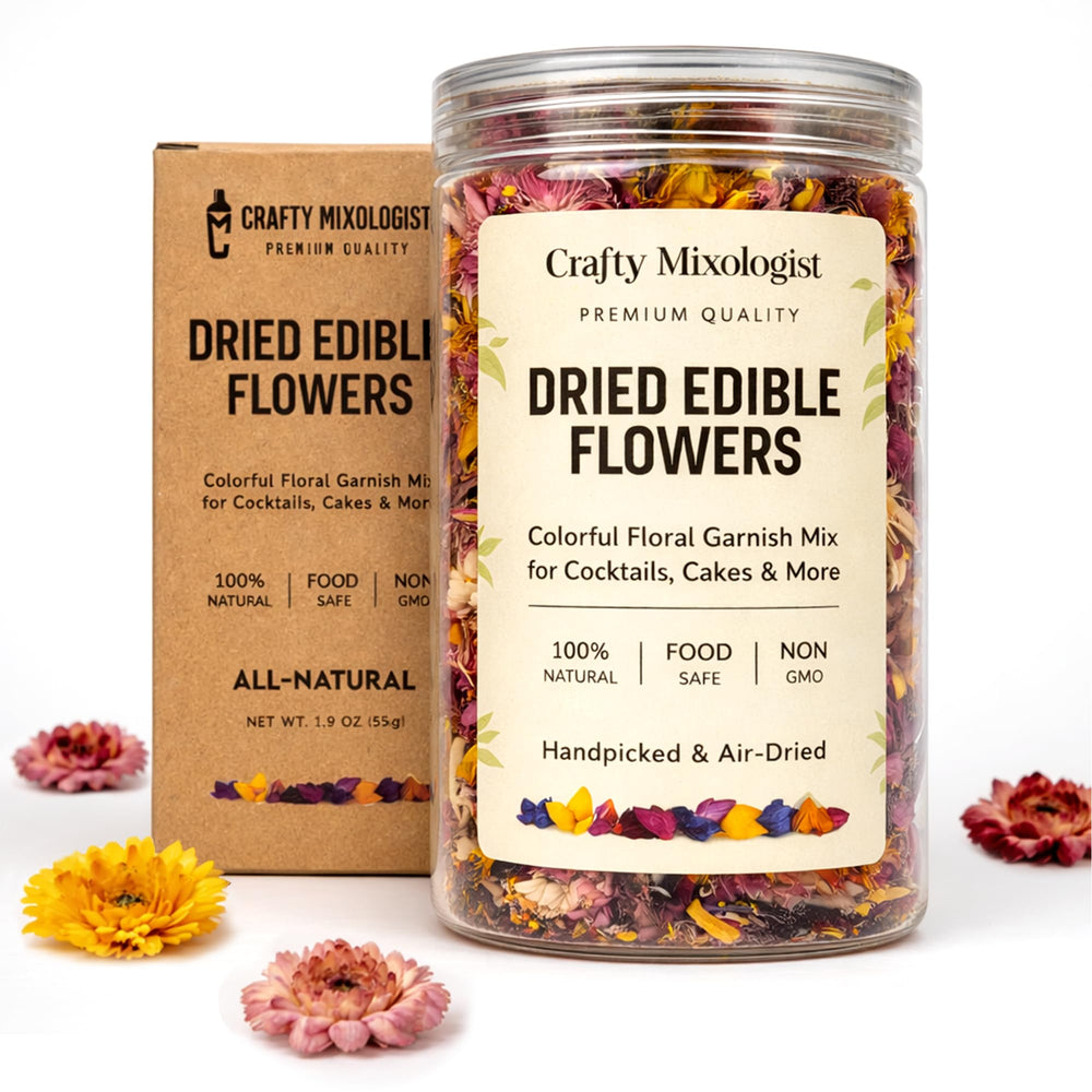 CRAFTY MIXOLOGIST jar front view showing colourful dried flowers for easy decoration