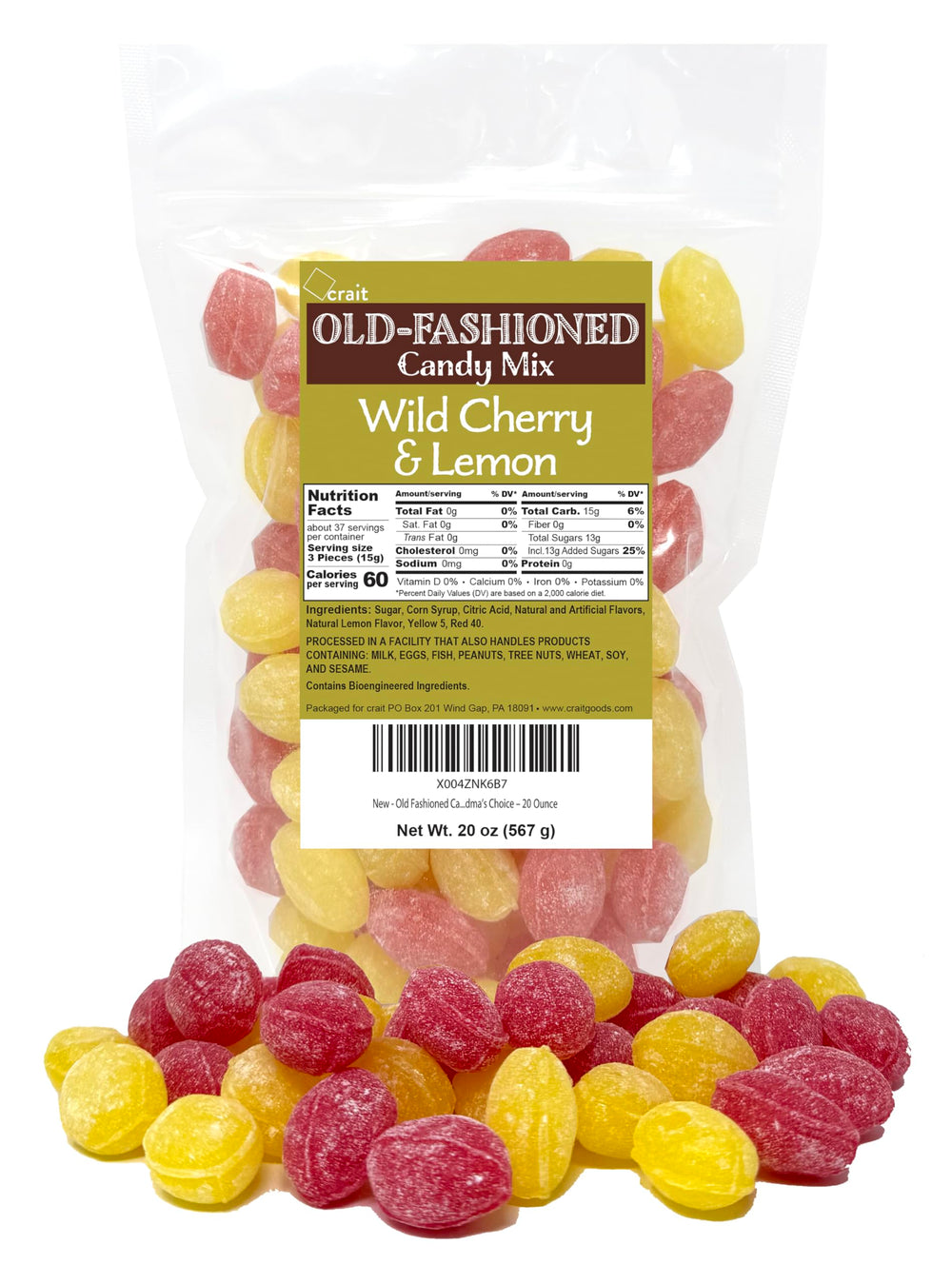 crait front packaging 20 oz bag showing lemon and wild cherry, convenient supply