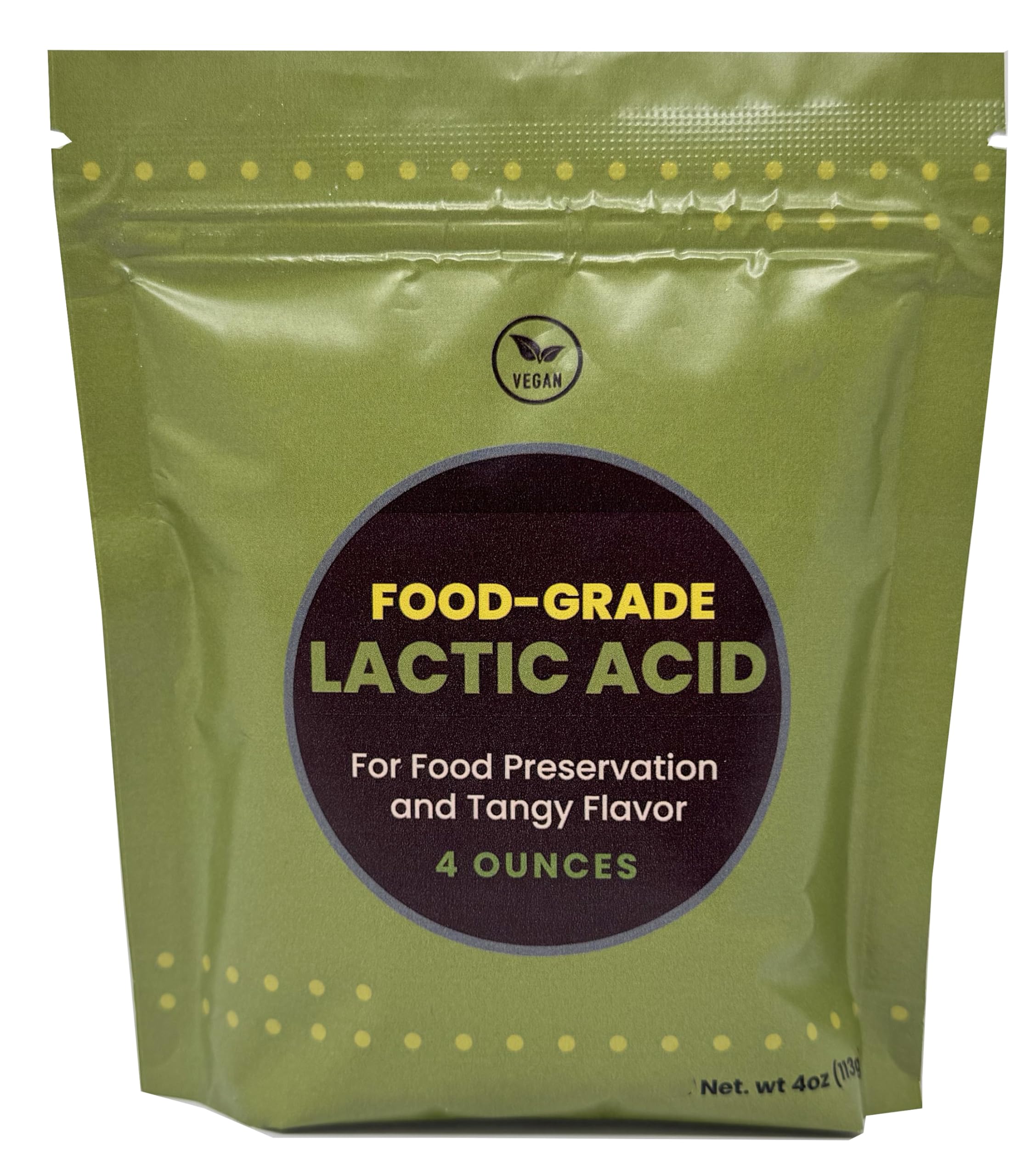 crait front pouch showing 4 oz vegan lactic acid and clear labeling for pantry use