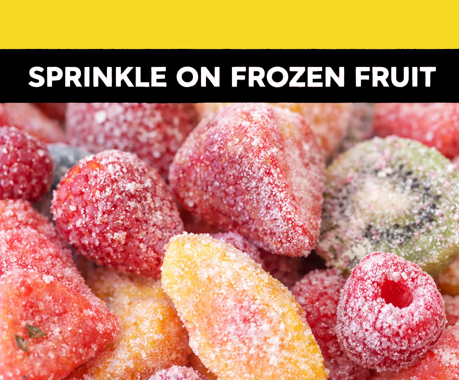 crait powder dusted on frozen fruit showing enhanced flavor and appealing presentation benefit
