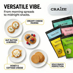 Craize Guava crisps on a cheese board showing brand pairing with soft cheese