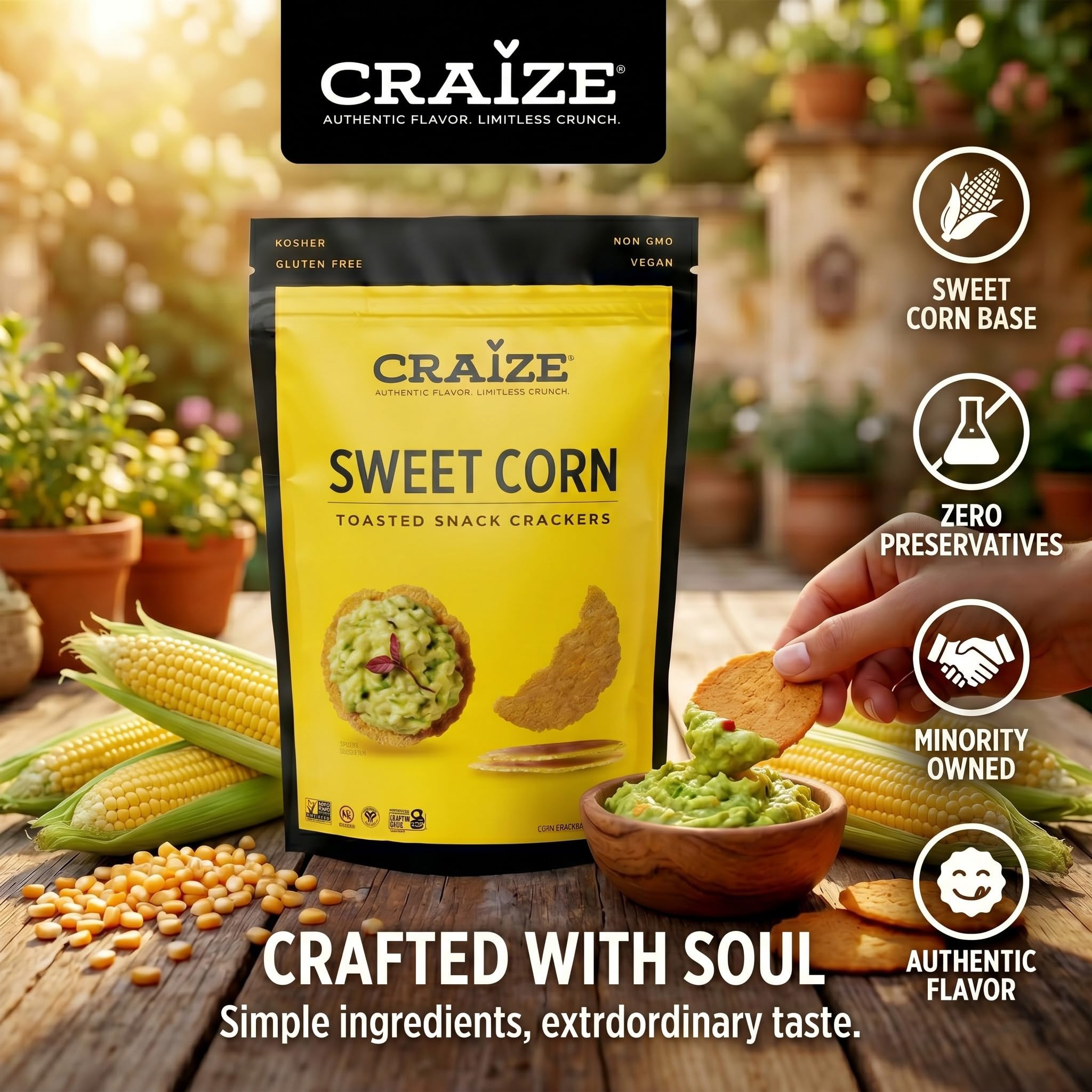 Hand holding a Craize crisp for scale emphasizing single-serve size and convenient portability