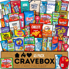 CRAVEBOX front packaging with 45-count label showing variety selection