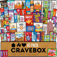 CRAVEBOX front packaging showing 65-count mix and gift-ready look