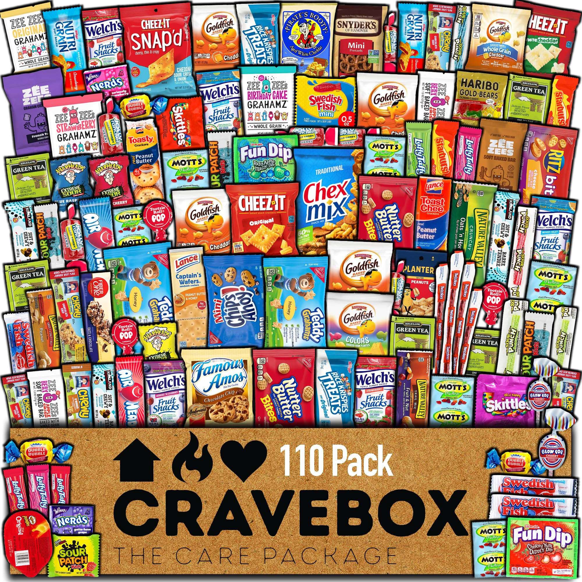 CRAVEBOX front view of sealed 110-count snack box showing packaging and appeal