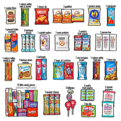 CRAVEBOX open box top view with 55 individually wrapped snacks displayed