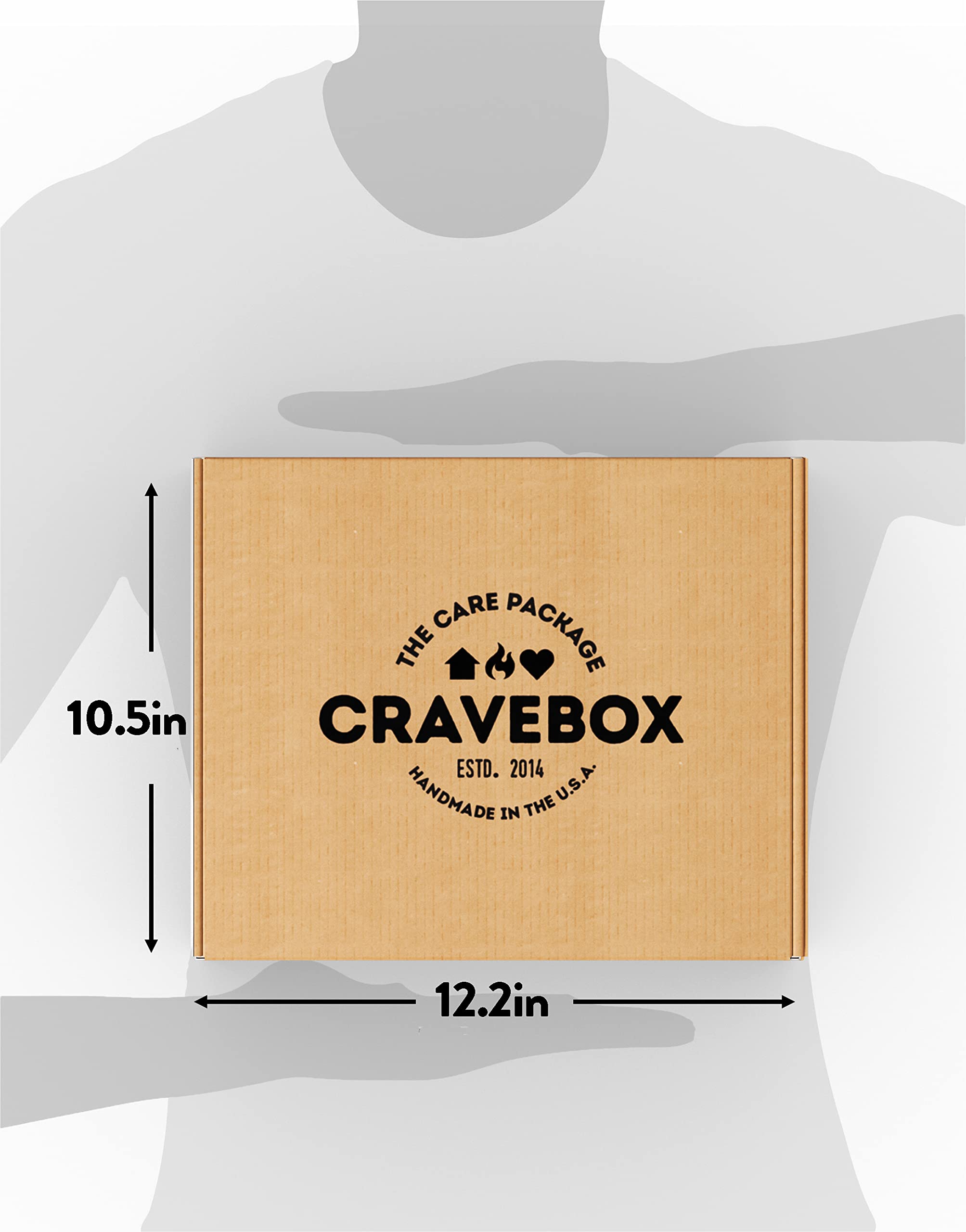 CRAVEBOX beside a ruler illustrating compact 12.2 by 10.5 by 3 inch size