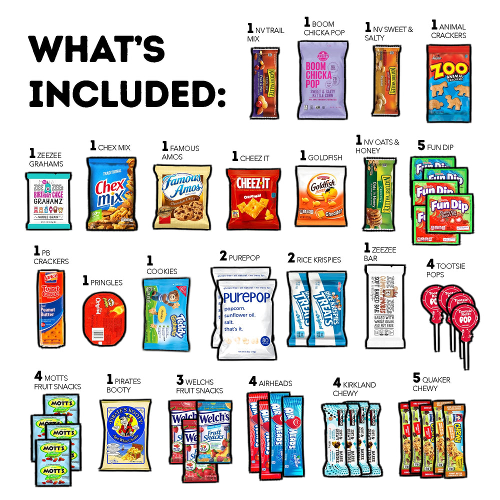 CRAVEBOX open box with visible variety of individually wrapped snacks, shows assortment