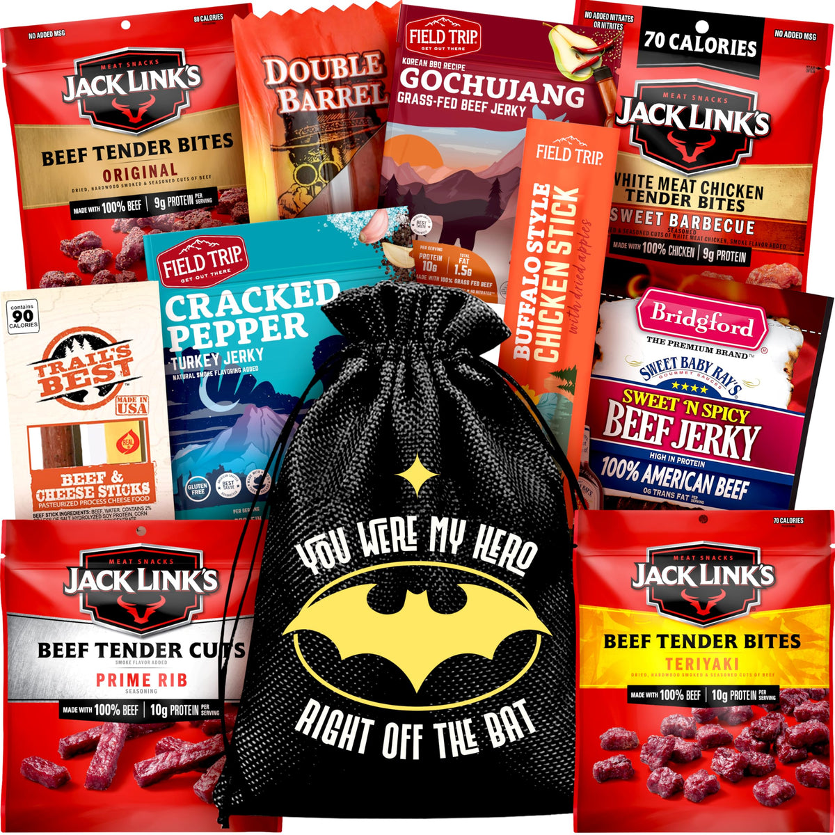 Cravekraft front packaging showing gift bag and assorted jerky, ideal gift presentation
