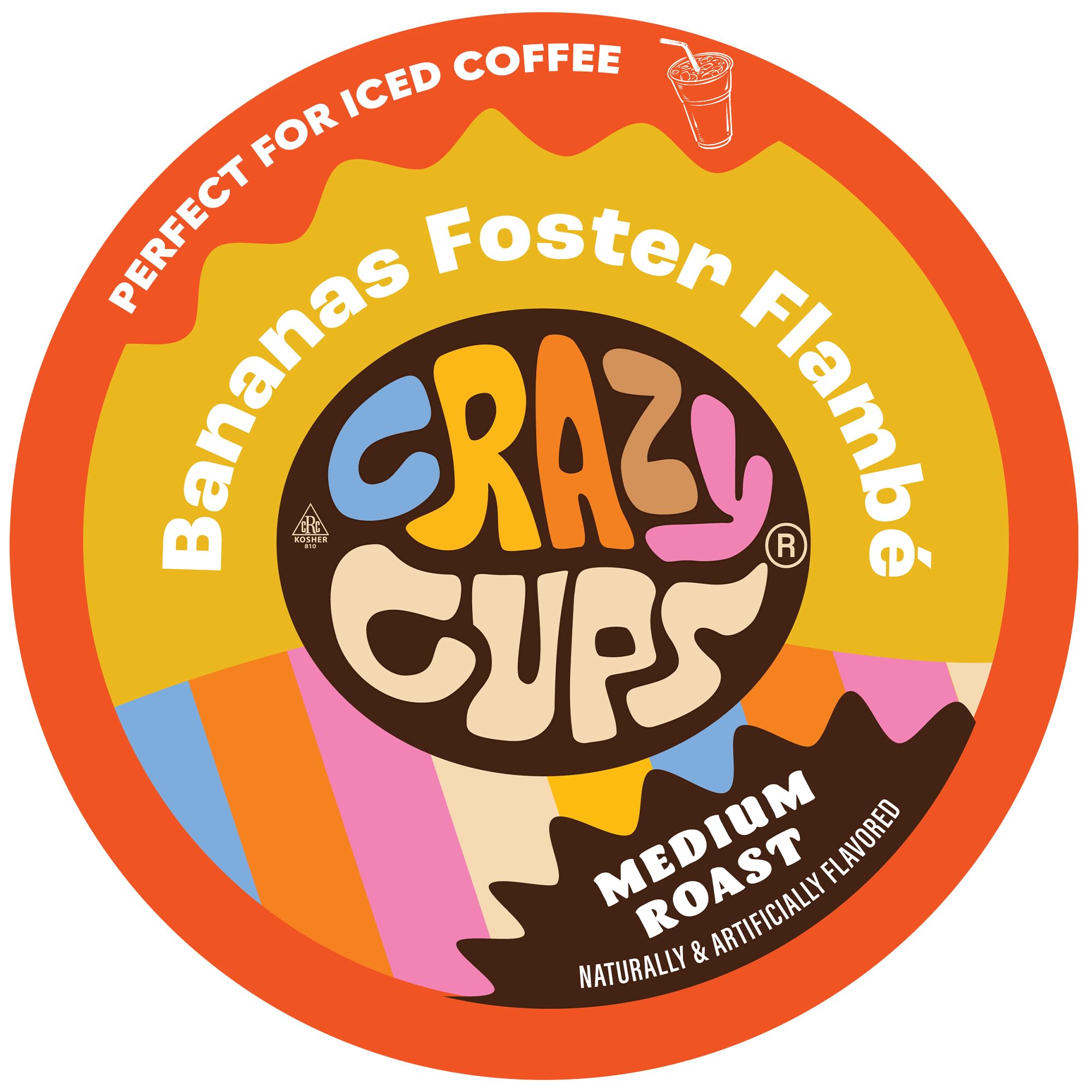 Crazy Cups front packaging showing Bananas Foster Flambe' and benefits