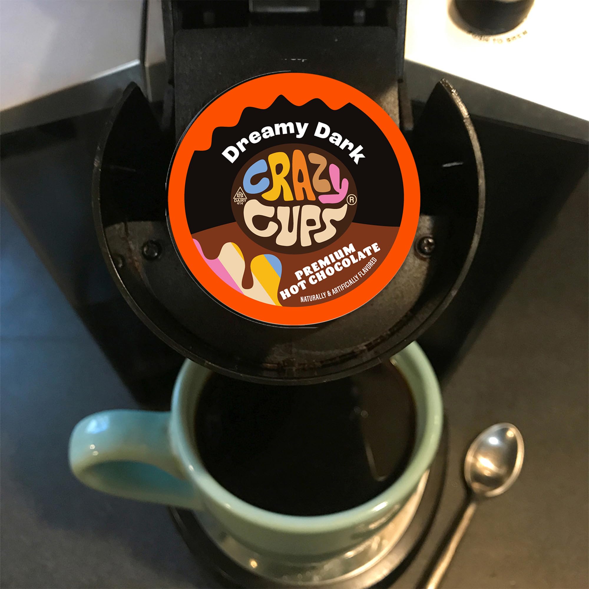 Crazy Cups box beside a coffee mug displaying 40-count gift pack size
