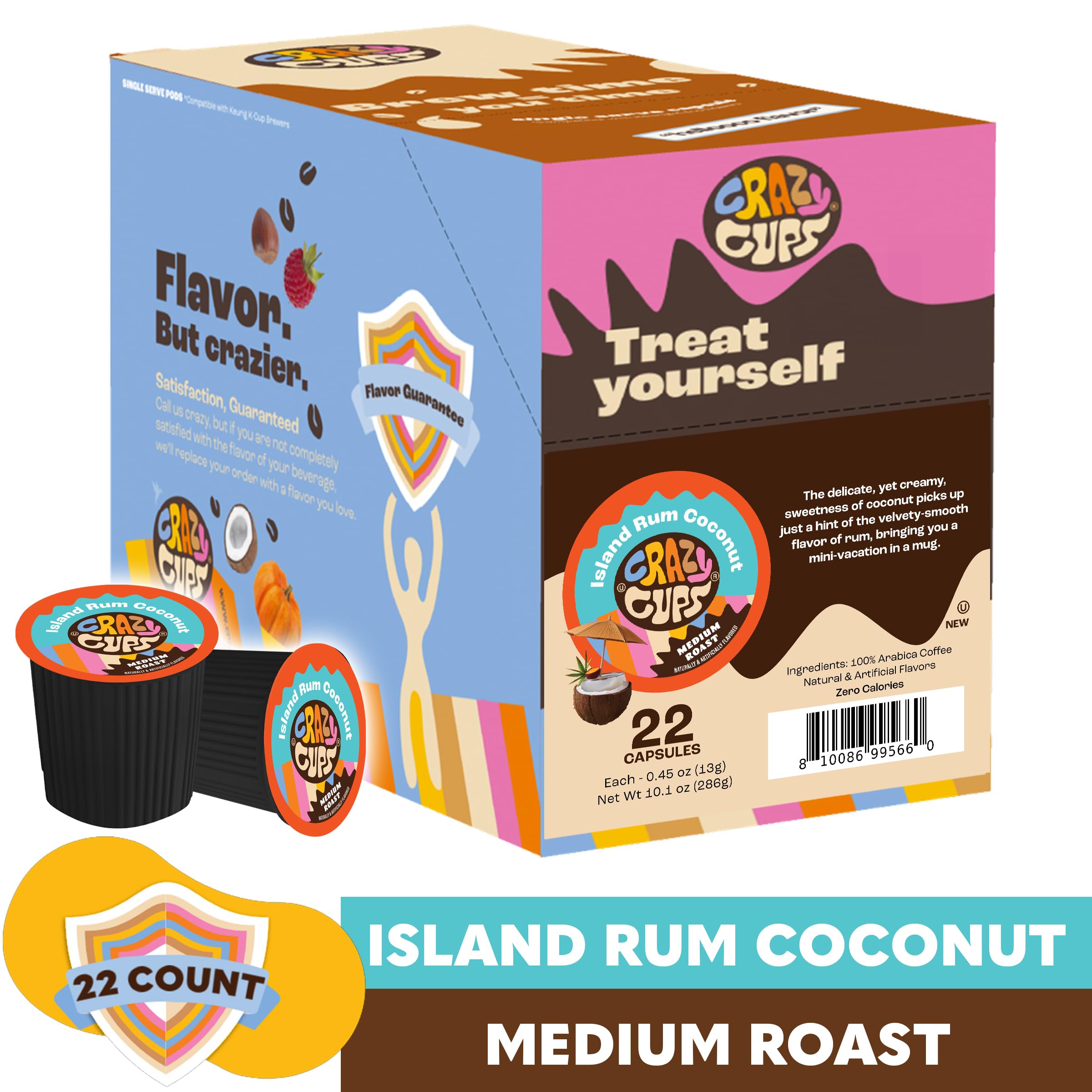 Brewed Crazy Cups Island Rum Coconut in a mug, showcasing rich color and aromatic appeal