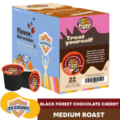 Crazy Cups brewed cup with crema highlighting rich chocolate cherry flavor in each sip