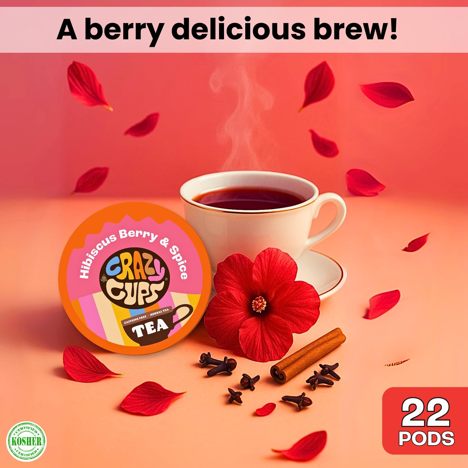Crazy Cups brewed hot cup steaming to show warming spice comfort benefit