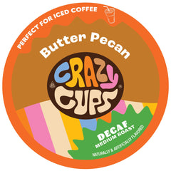 Crazy Cups front packaging showing butter pecan flavor and benefits