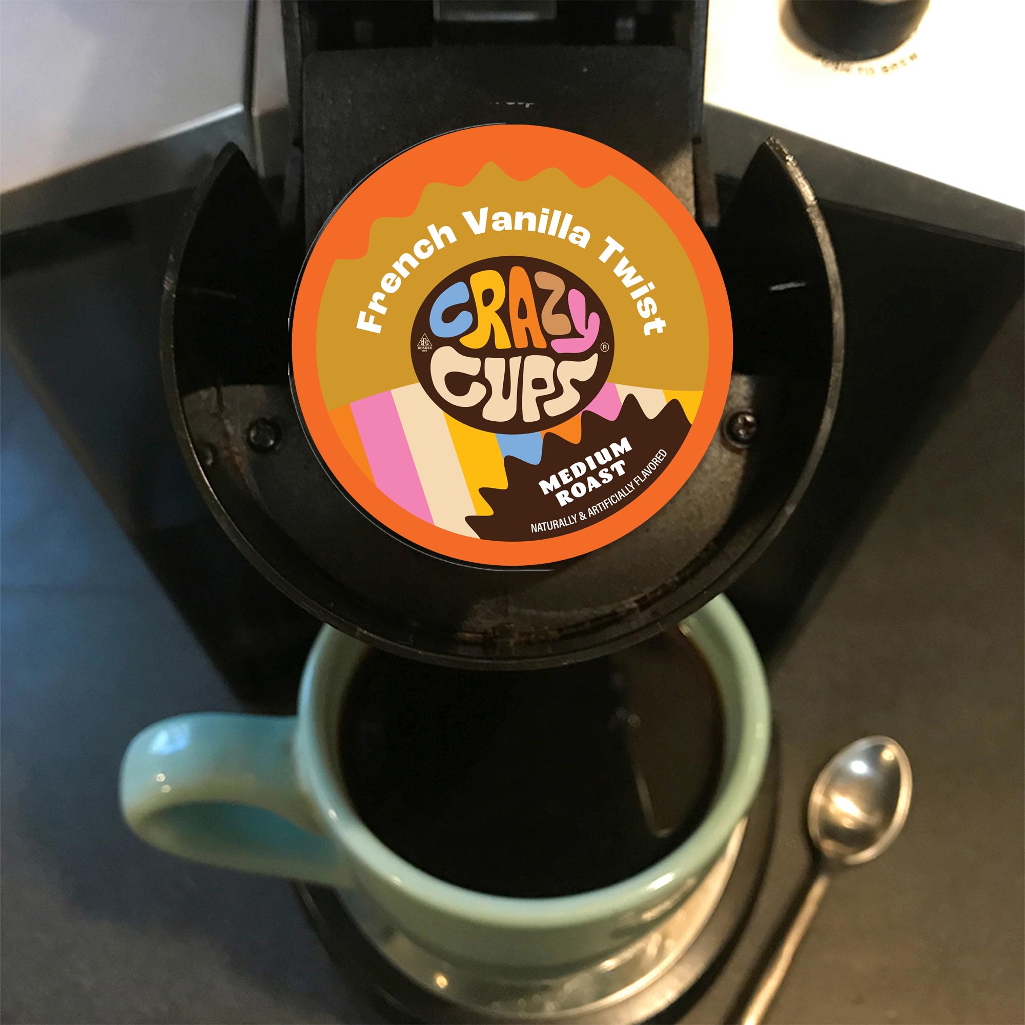 Crazy Cups poured coffee in a cup lifestyle scene showing delicious morning choice