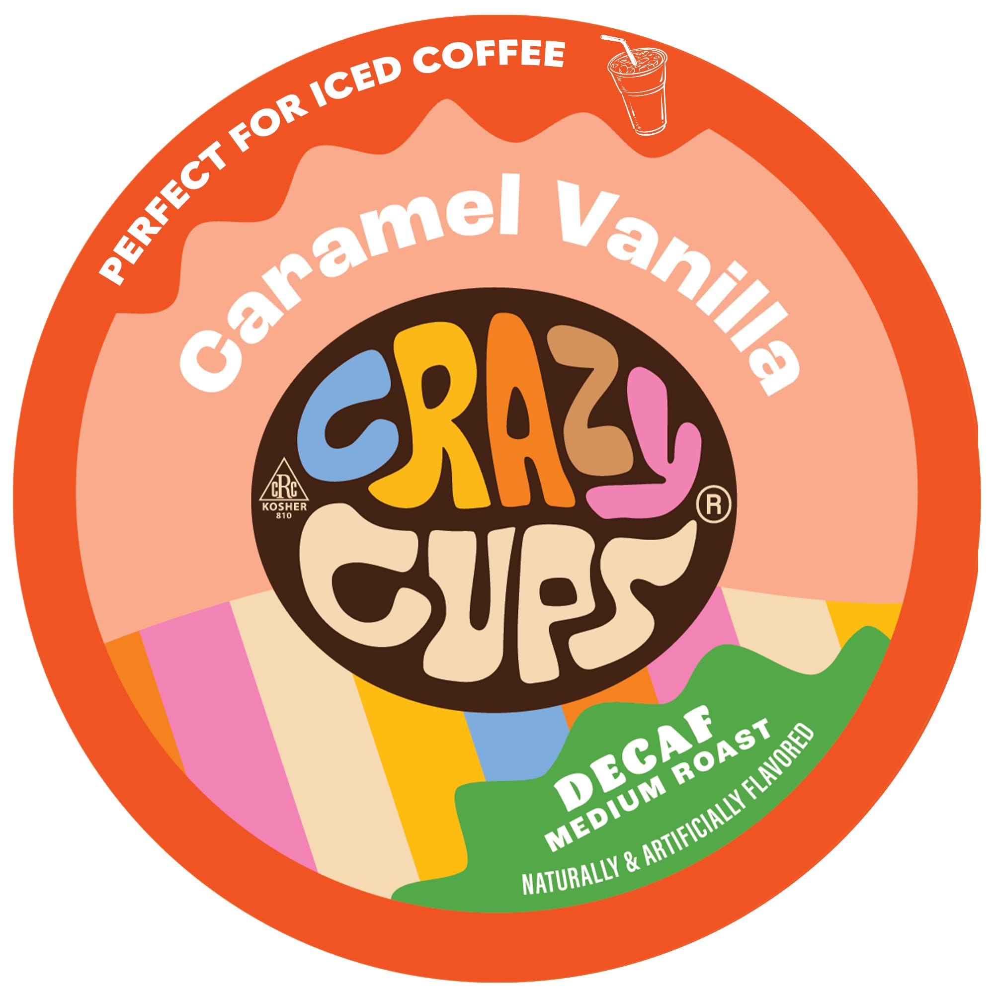 Crazy Cups front packaging showing 22-count decaf pods and flavor