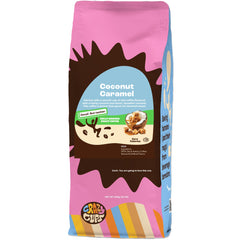 Crazy Cups front packaging showing decaf coconut caramel aroma and appeal