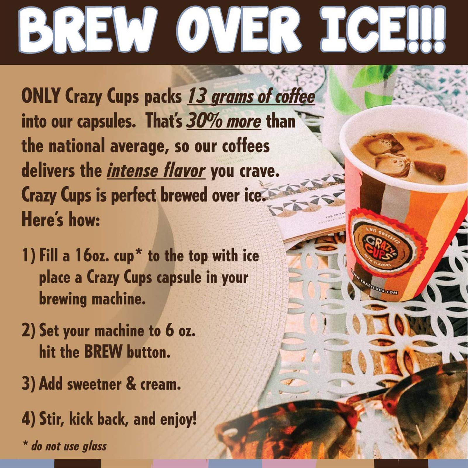 Close-up of a Crazy Cups decaf pod interior and coffee grounds for aroma