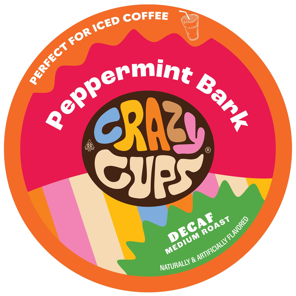 Crazy Cups front packaging showing peppermint bark flavor and festive benefit