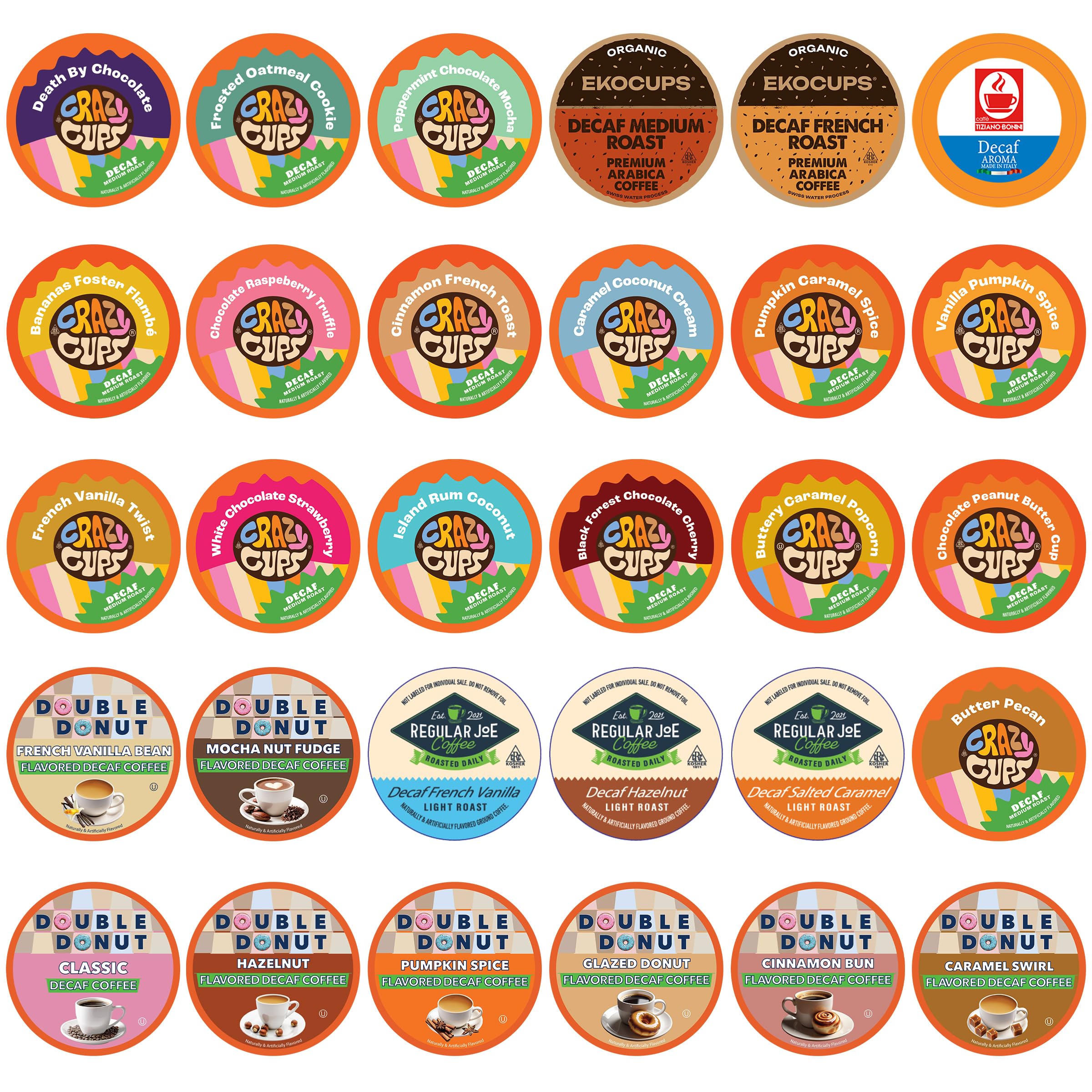 Crazy Cups front packaging showing 30-count sampler and variety benefits