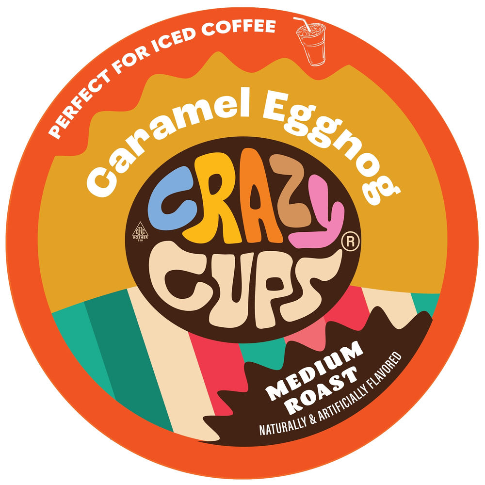 Crazy Cups front packaging showing eggnog holiday blend and 22-count convenience