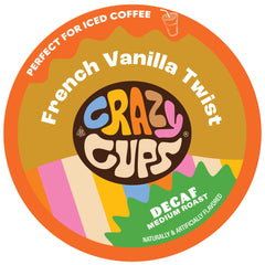 Crazy Cups front packaging showing product and vanilla benefit