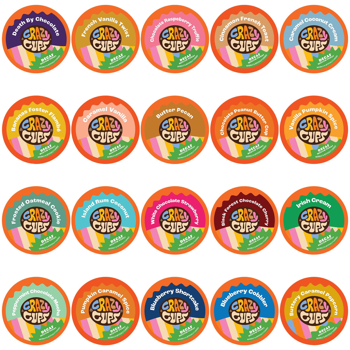 Crazy Cups front box view shows flavors and convenient single-serve benefit