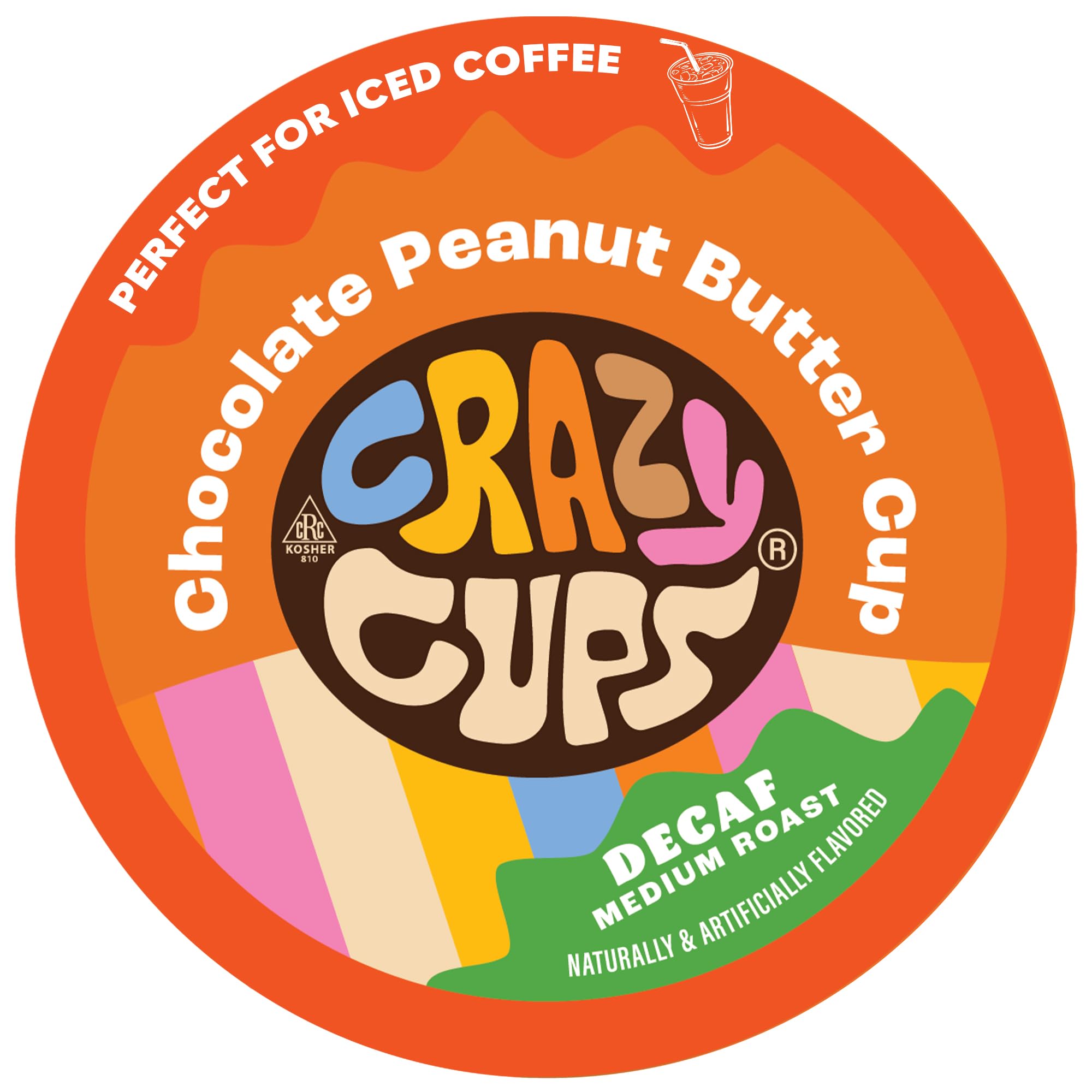 Crazy Cups front packaging showing decaf chocolate peanut butter flavor and benefits