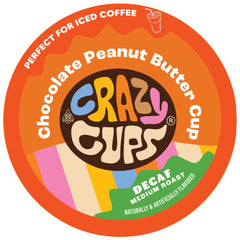 Crazy Cups front packaging showing decaf chocolate peanut butter flavor and benefits