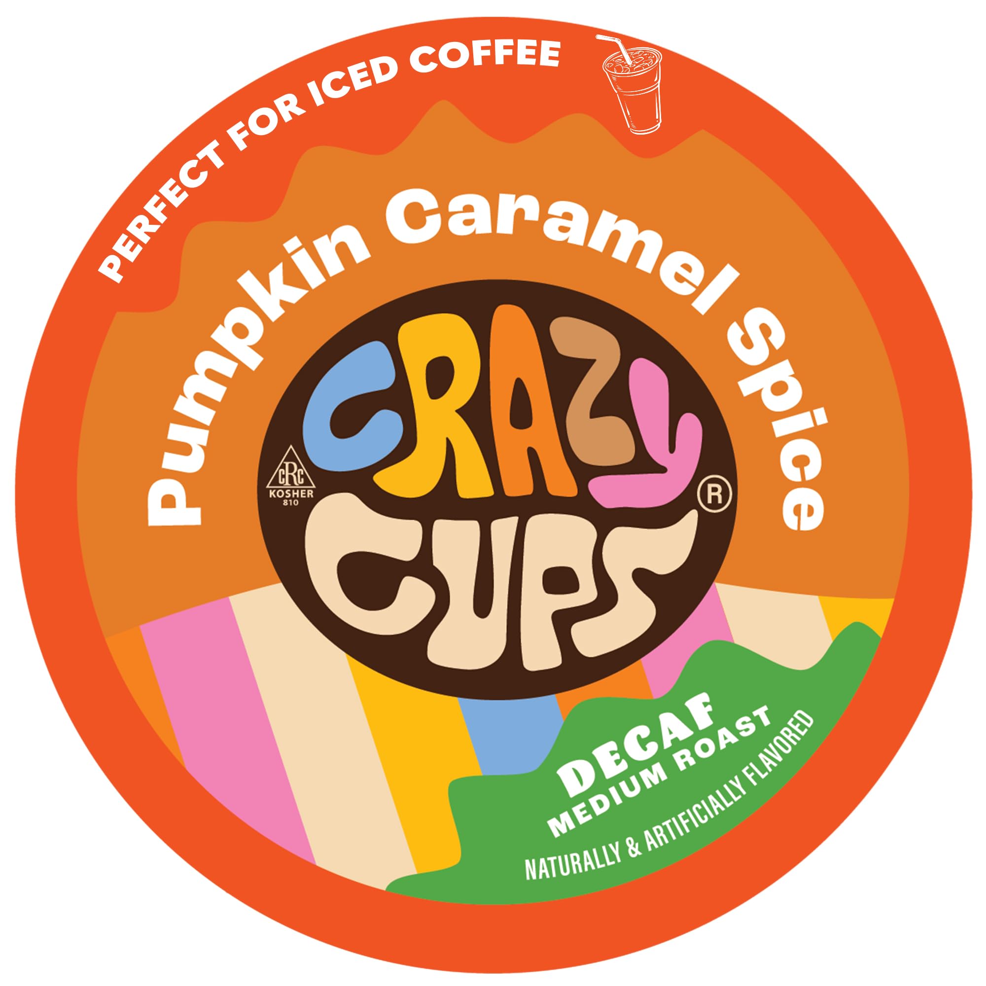 Crazy Cups front packaging showing pumpkin caramel spice flavor and recyclable benefit