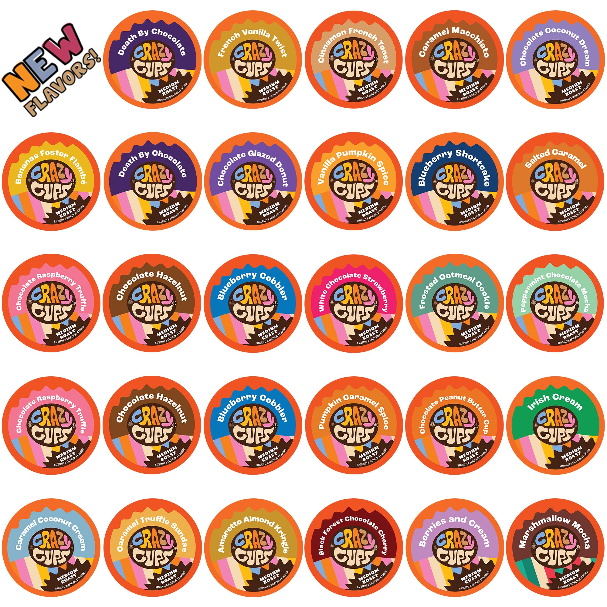 Crazy Cups front packaging showing 50-count variety, highlights richer flavor
