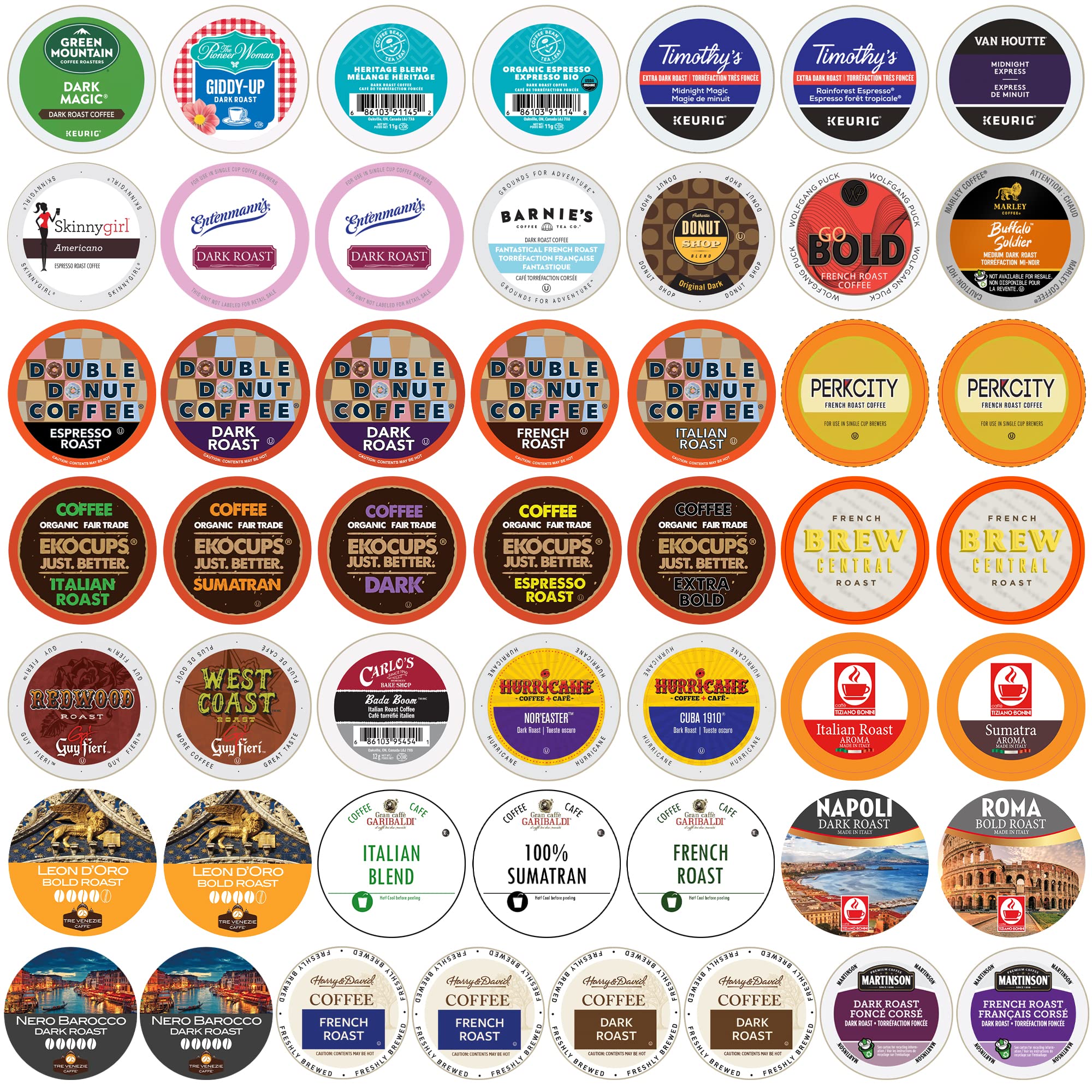 Crazy Cups front packaging showing 50-count variety and bold roast promise
