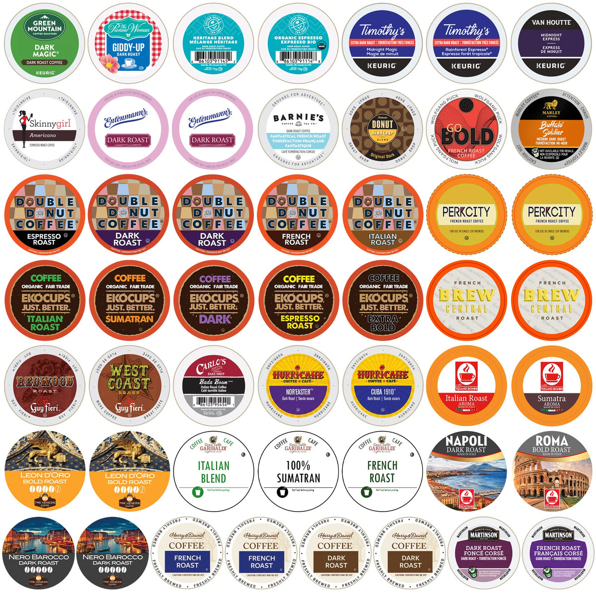 Crazy Cups front packaging showing 50-count variety and bold roast promise