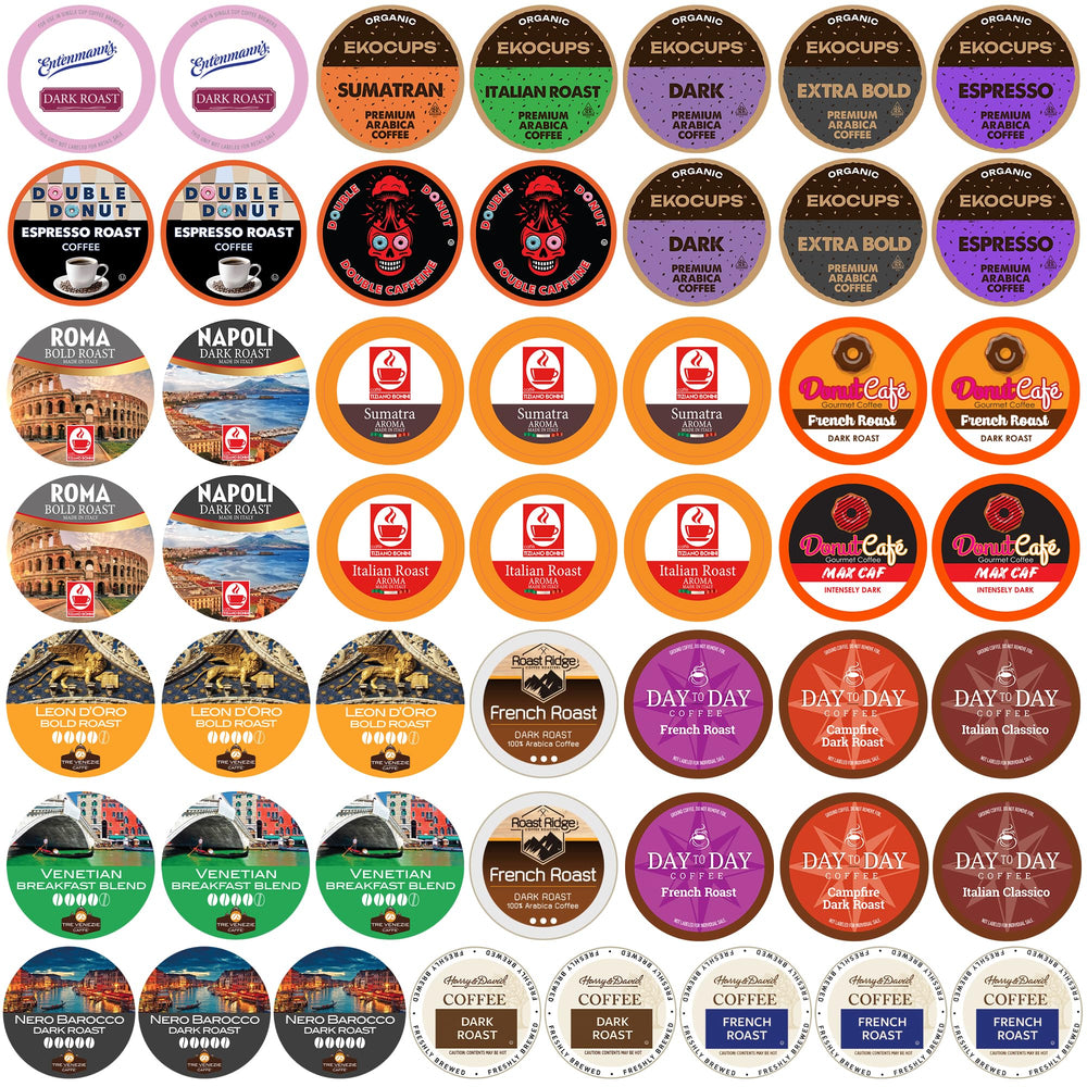 Crazy Cups front packaging showing the 50-count dark roast assortment and variety