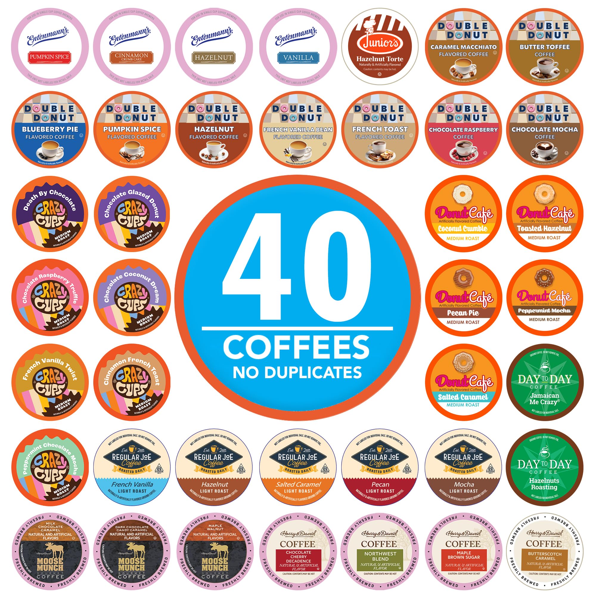 Crazy Cups front packaging showing 40-count sampler and variety benefits
