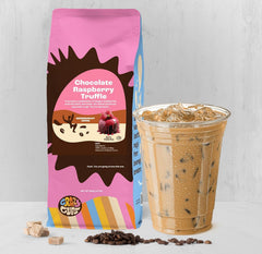 Crazy Cups iced chocolate raspberry in glass showing refreshing dessert taste