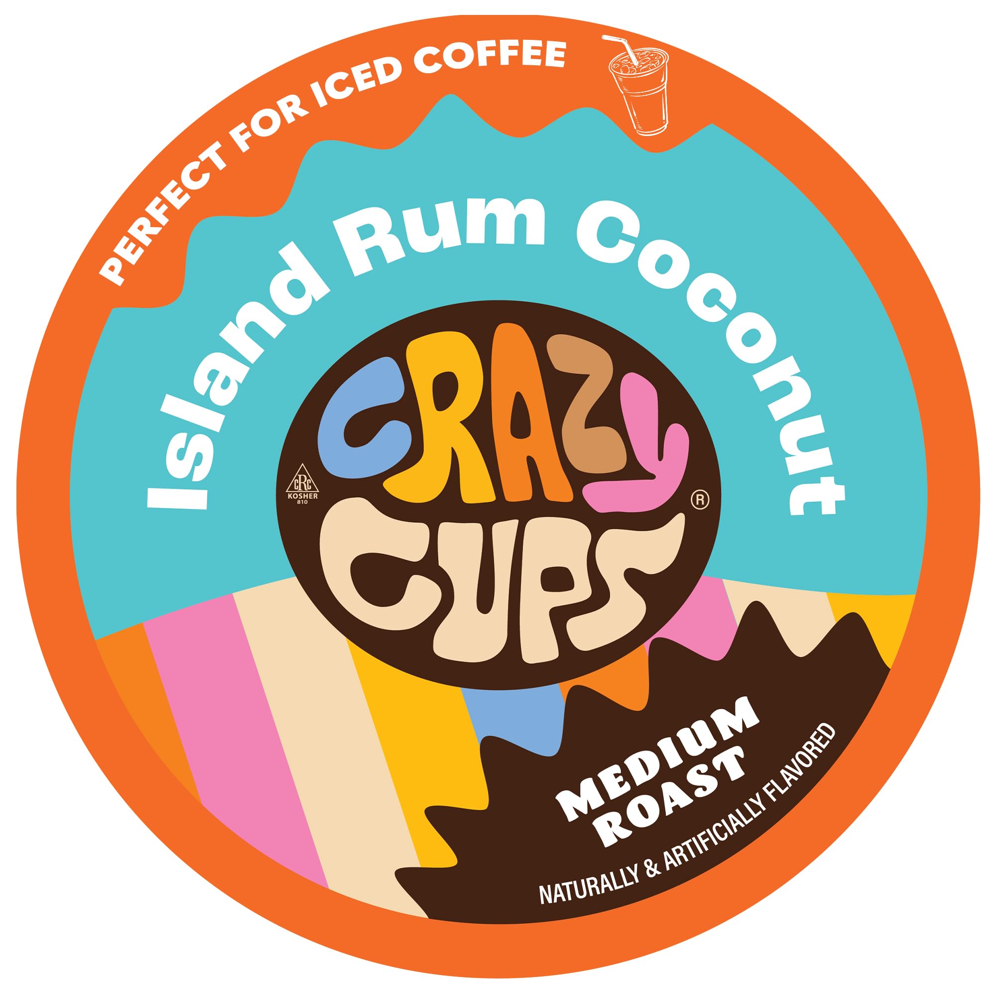 Crazy Cups front packaging showing Island Rum Coconut flavor and count, highlights indulgent flavor